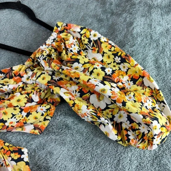 Free People Floral Print Puff‎ Sleeve Cutout Wide Leg Jumpuit Size Small - Picture 7 of 14